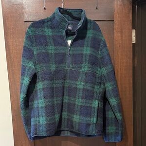 J. Crew Men's Blue and Green Plaid Zip-Up Sweater